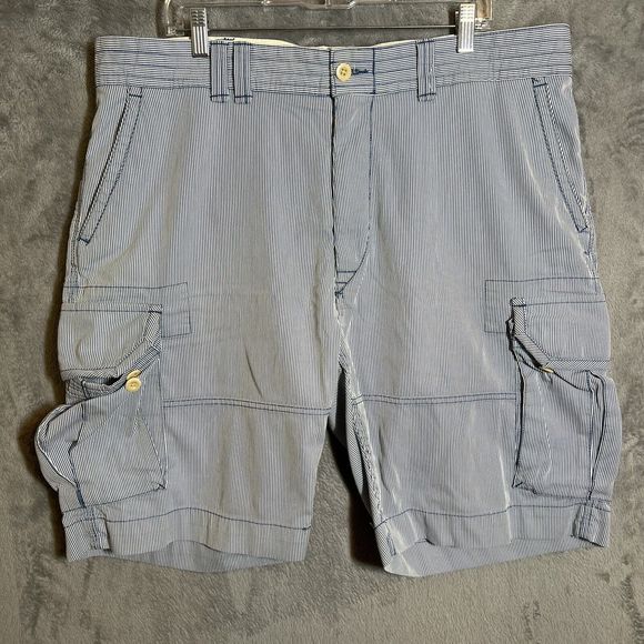Polo Ralph Lauren Men’s Seersucker Blue Striped Cargo Shorts‎ Size 40 Vintage - Picture 1 of 7